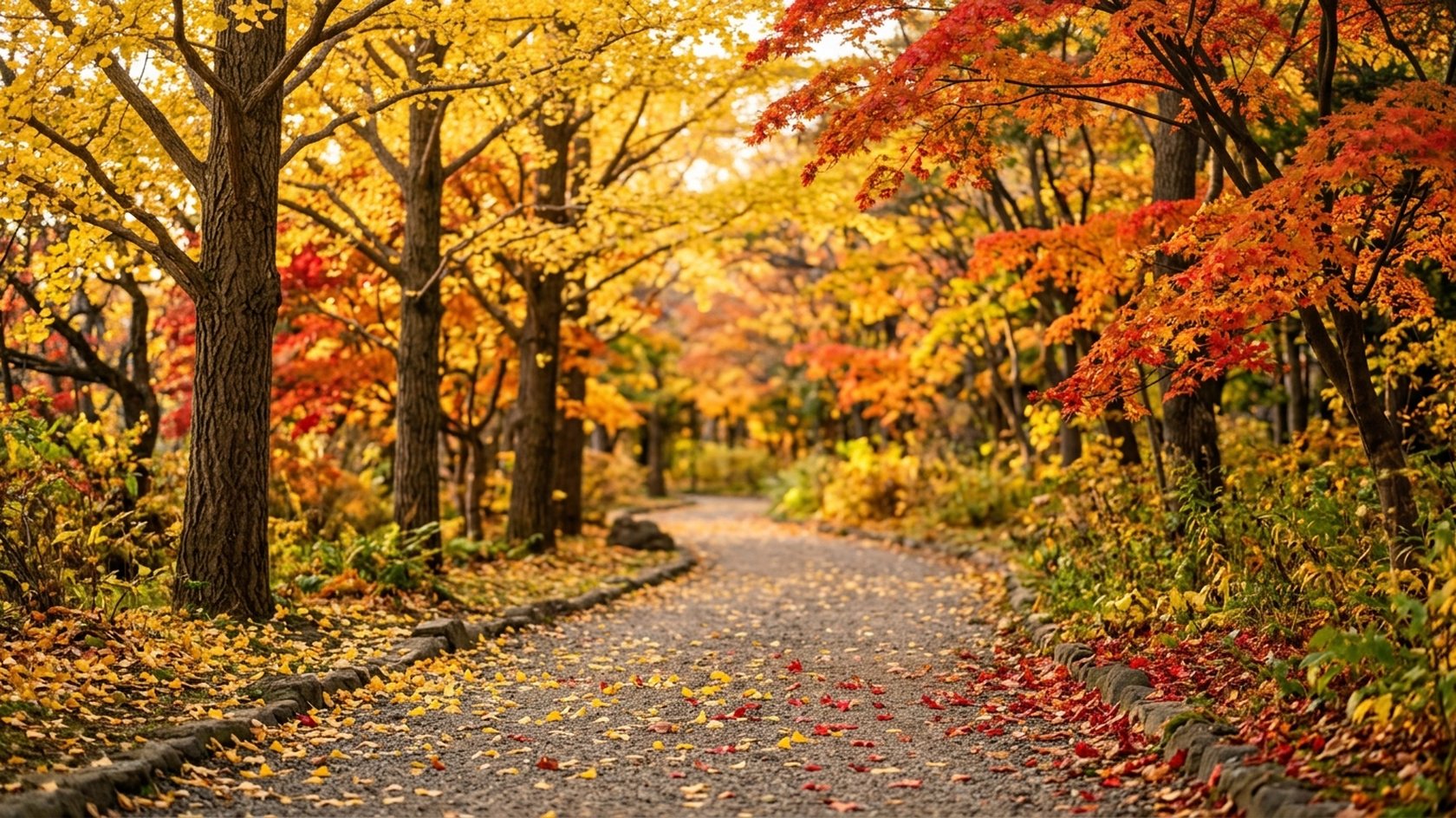 札幌公園步道旁的楓葉